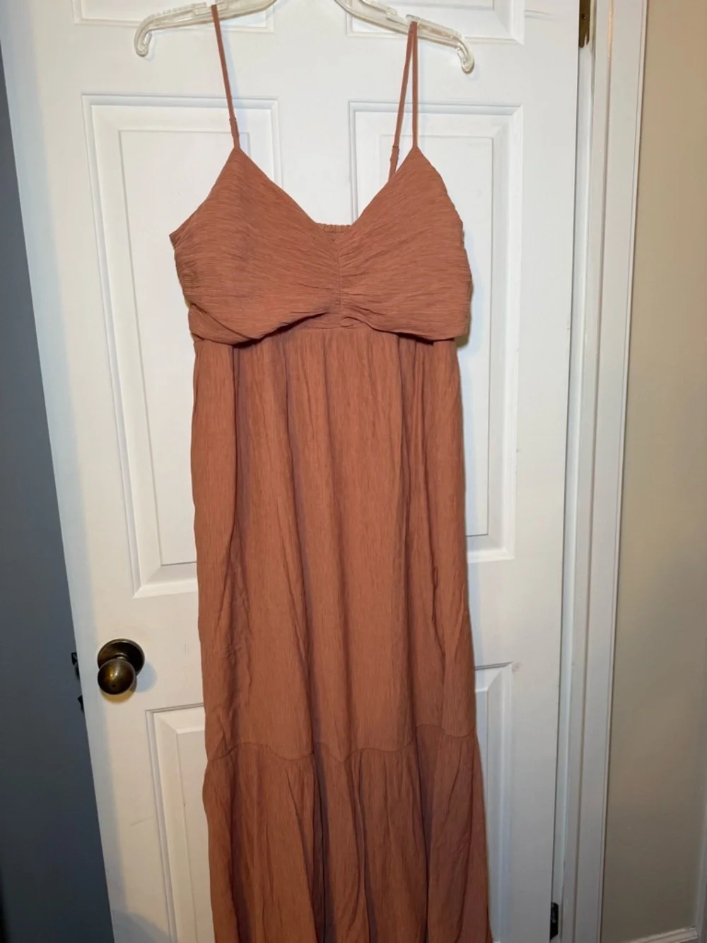 Abercrombie & Fitch Ruffle Slit Maxi Dress XLT Dark Peach Flowy Boho Stretch